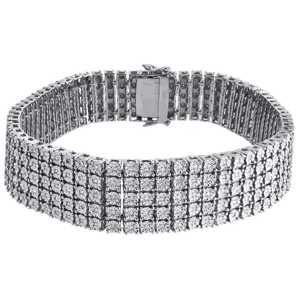 5 Row Mens Diamond Bracelet .925 Sterling Silver Round Cut 2 Ct | eBay