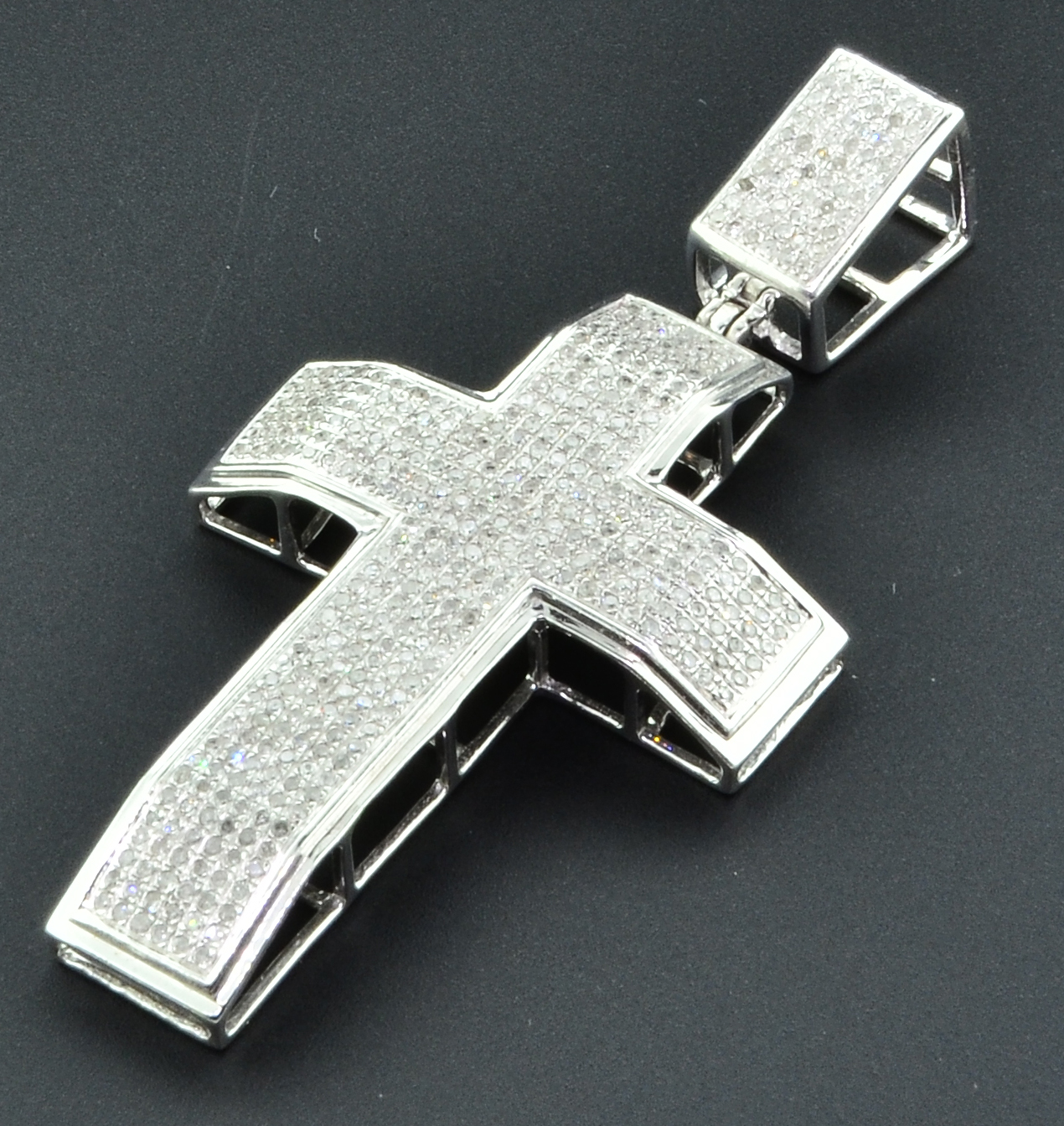 Diamond Cross Pendant .925 Sterling Silver Mens Domed ...